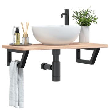 vidaXL Badkamer wandschap staal en massief eikenhout, Verzenden