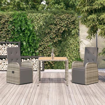 vidaXL 3-delige Tuinset met kussens poly rattan grijs, Verzenden, Nieuw, Tuinset