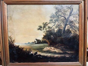 Belgische school (XIX) - Paesaggio bucolico con figure