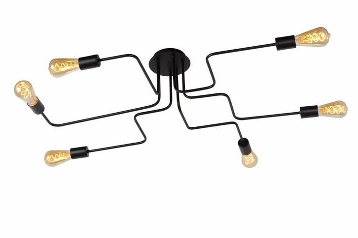 Lucide LESTER - Plafonnière - 6xE27 - Zwart -, Huis en Inrichting, Lampen | Losse lampen, Nieuw, Verzenden