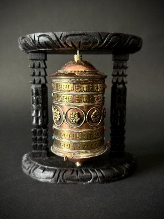 Gebedsmolen of gebedswiel - Brons, Papier - 1970-1980, Antiek en Kunst, Antiek | Boeken en Manuscripten