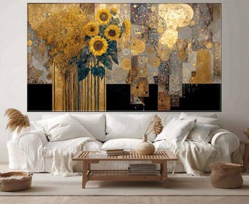 Mrs Art Prime - The Golden Sunflowers in Gustav Klimt Style, Antiquités & Art