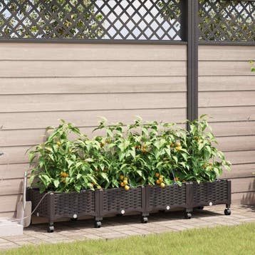 vidaXL Tuin Plantenbak met Irrigatie en Wielen 4 st Bruin PP, Verzenden