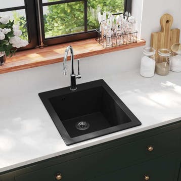 vidaXL Spoelbak opbouw enkele bak graniet zwart, Verzenden