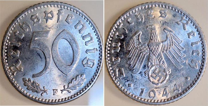 Duitsland 50 Reichspfennig 1944 F J 372 vz/stgl aluminium, Postzegels en Munten, Munten | Europa | Niet-Euromunten, België, Verzenden