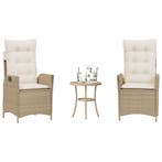 vidaXL 3-delige Bistroset met kussens poly rattan beige, Verzenden