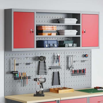 vidaXL Gereedschapskast Set met plank 6 st Rood Gepoedercoat, Verzenden