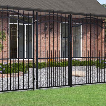 vidaXL Hekpoort KAMPEN met speerpunt zwart 103x175 cm staal, Verzenden