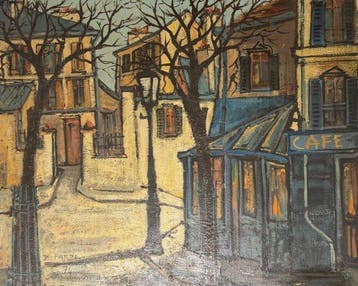 D. Farbe (XX) - Vue de Paris, Café- Huile sur carton