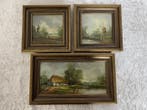 Landschap - B. De Vries (XX) - Lijst - Hout - Drie landschap, Antiek en Kunst, Kunst | Schilderijen | Klassiek