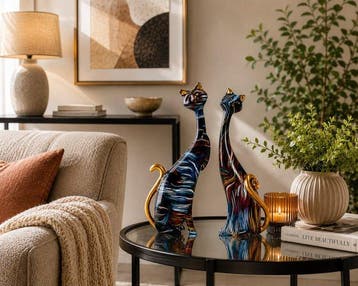 sculptuur, Set of 2 Abstract Cats Sculpture Colorful Resin