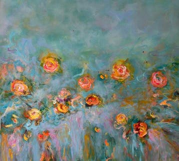 Eva Skondina - The Garden at Golden Hour Original Painting