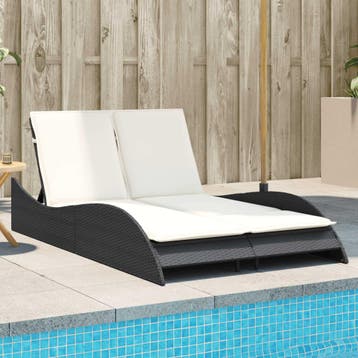 vidaXL Ligbed met kussens 114x205x73 cm poly rattan zwart, Verzenden, Nieuw