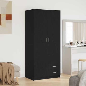 vidaXL Kledingkast Zwart Eiken 80 x 52 x 180 cm Bewerkt hout, Huis en Inrichting, Kasten | Kleerkasten, Verzenden, Nieuw