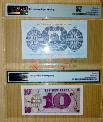Gibraltar, Grande Bretagne. - 2 slabbed banknotes -