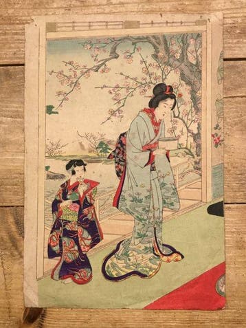 Vrouw in prachtige kimono onder de kersenbloesem - watanabe