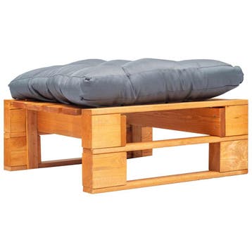 vidaXL Tuinpoef met grijs kussen pallet hout honingbruin, Verzenden