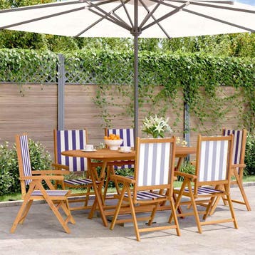 vidaXL Verstelbare klapstoelen, 6 stuks, blauw-witte stof en, Verzenden, Nieuw