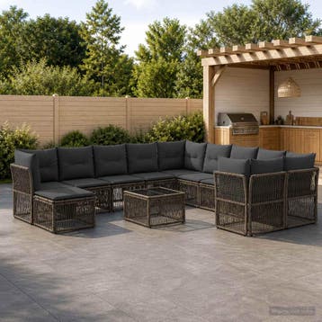 vidaXL Tuinbank Set 12 st Grijs poly rattan, Tuin en Terras, Verzenden, Nieuw