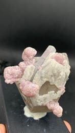 Tourmaline naturelle Cristal avec mica rose sur quartz -