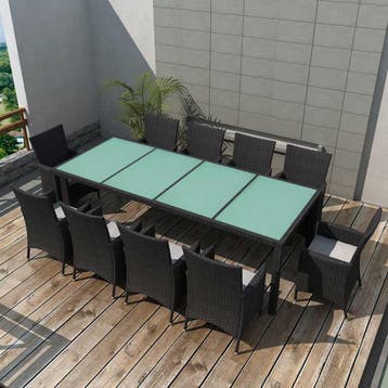 vidaXL 11-delige Tuinset met kussens poly rattan zwart, Verzenden, Tuinset