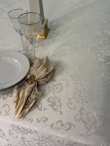 san leucio - Luxe damast tafelkleed van zijde met wit, Antiek en Kunst