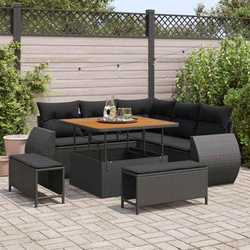 vidaXL Tuinbank Set 8 pcs Zwart poly rattan, Tuin en Terras, Tuinsets en Loungesets, Verzenden, Nieuw