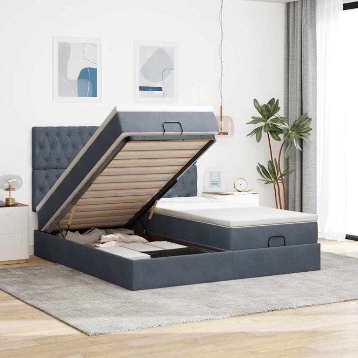 vidaXL Ottoman bed met matrassen 160x200cm fluweel, Huis en Inrichting, Slaapkamer | Bedden, Nieuw, Verzenden