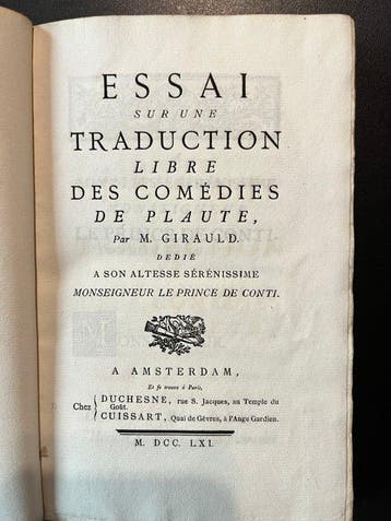 Racine; Molière; Lesage; Plaute (traduction M. Girauld);