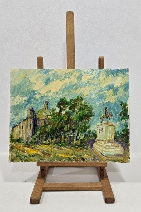 Lluís Domingo Abelló (1917) - Plaza con memoria, Antiek en Kunst, Kunst | Schilderijen | Klassiek