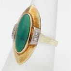 Bague - 14 carats Or jaune, Or blanc - Diamant - Chrysopraas, Bijoux, Sacs & Beauté