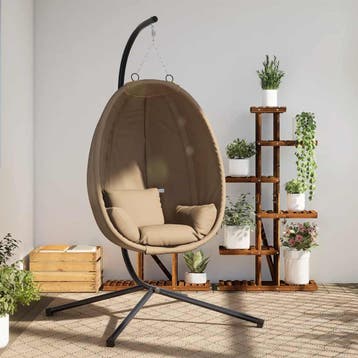vidaXL Hangstoel met standaard stof en staal taupe, Verzenden