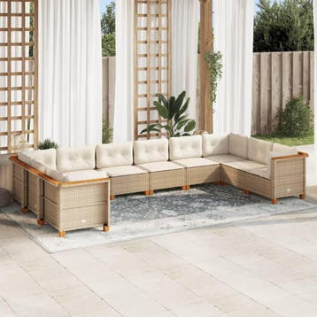vidaXL 10-delige Loungeset met kussens poly rattan beige, Verzenden, Loungeset