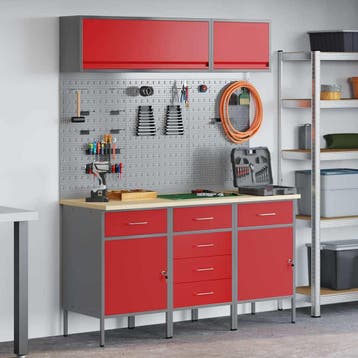 vidaXL Werkkast Set met lade met opslag met slot 8 st Rood, Verzenden, Nieuw