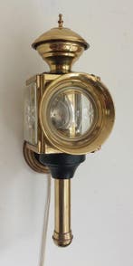 Wandlamp - Gefacetteerd glas - Messing rijtuiglamp, Antiek en Kunst
