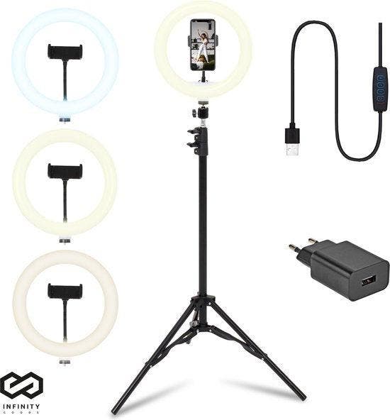 2dekans | Infinity Goods Ring Light Met Statief - LED - 3, Audio, Tv en Foto, Fotografie | Statieven en Balhoofden, Ophalen of Verzenden