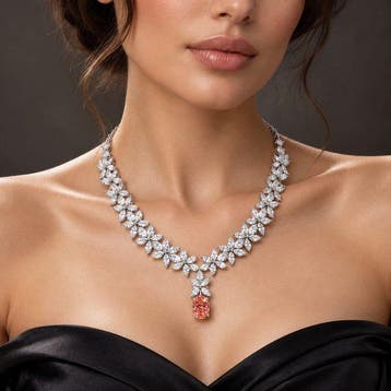 Halsketting - 18 karaat Witgoud - 25.45ct. tw. Roze Diamant, Nieuw