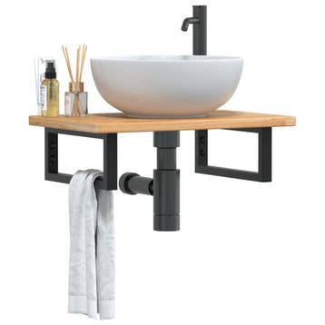vidaXL Badkamer wandschap staal en massief eikenhout, Verzenden