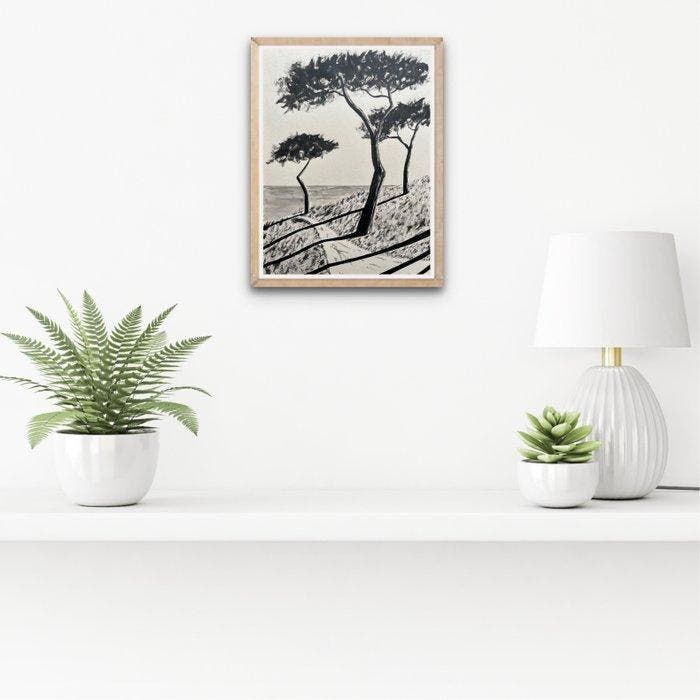 frederic Cadiou - Le sentier côtier - encre de chine, Antiquités & Art, Art | Peinture | Moderne
