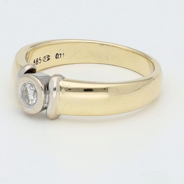 Bague - 14 carats Or jaune - 0.10ct. tw. Diamant (Naturelle), Handtassen en Accessoires, Ringen