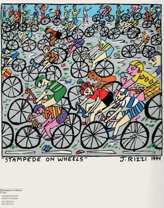 James Rizzi (after) - Stampede on Wheels, Antiquités & Art, Art | Peinture | Moderne