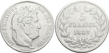 5 Francs 1837 W Frankreich Louis Philippe I 1830-1848, Verzenden, België