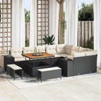 vidaXL Tuinbank Set met kussen 12 pcs Zwart poly rattan, Verzenden, Nieuw