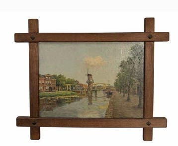 Jan van Dam (1857-1927) - Gezicht op oude Herengracht Leiden