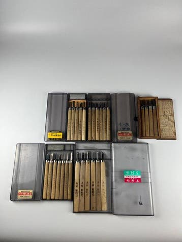 Japanse vintage houtsnijbeitels, 28-delige set – gereedschap