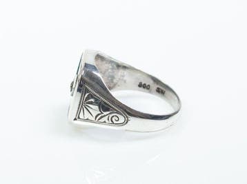 - Argent 800 - Onyx - 0,05 carat de diamant - Anneau de