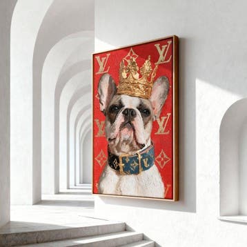 Iconica - King French Bulldog in Louis Vuitton - unique 1/1, Antiek en Kunst