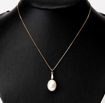 Pendentif - 18 carats Or jaune Perle - Diamant - Chaîne et