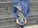Beeld, Fairy Riding Flying Fish - 38 cm - Brons, Marmer -