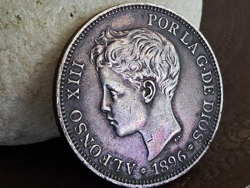 Spanje. Alfonso XIII. 5 Pesetas 1896*96 PGV (Zonder